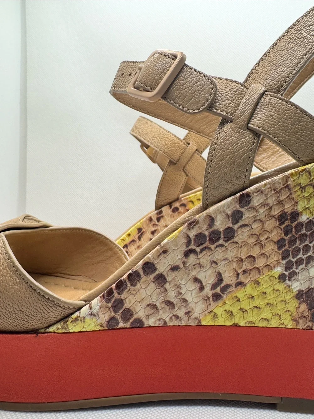 Cole Haan Paley Snakeskin platform Wedge Yellow Red Tan Women’s Size 7